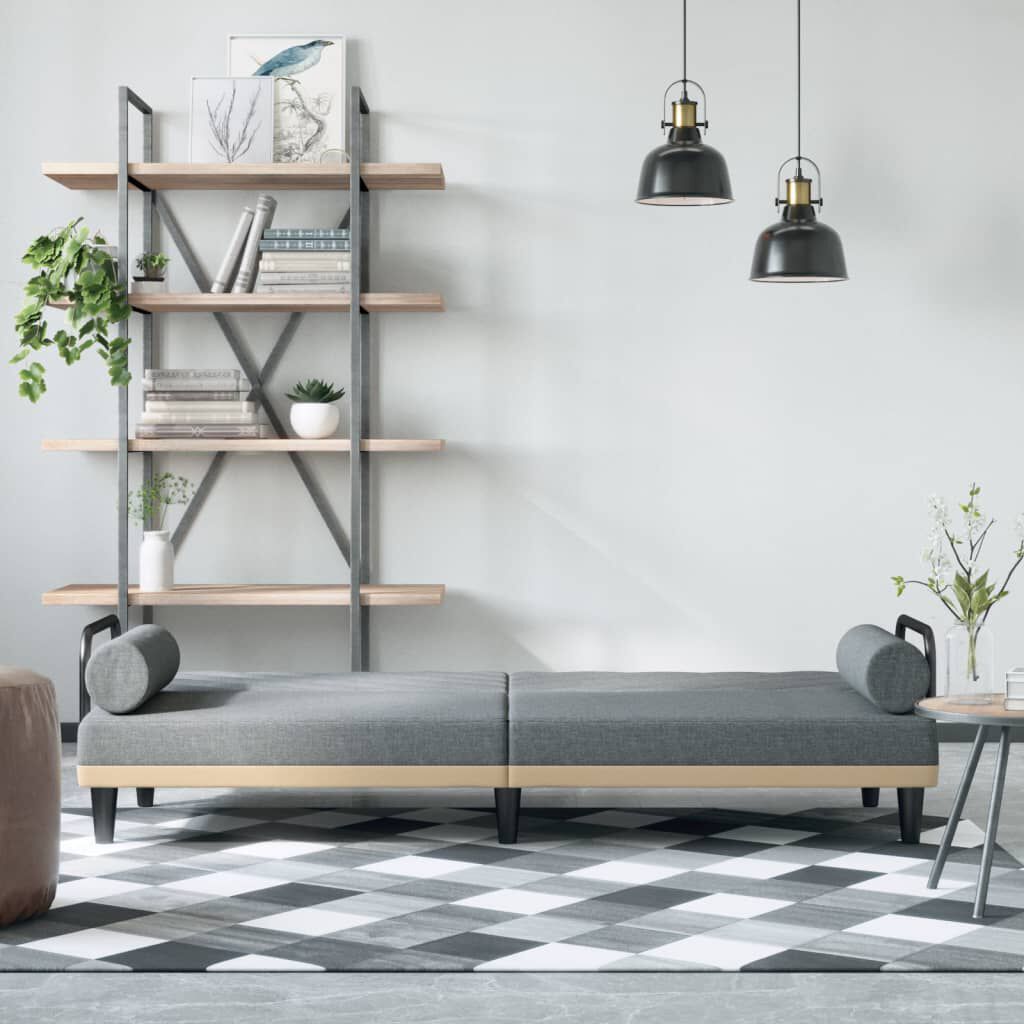 vidaXL Sofa Bed with Armrests Light Grey Fabric