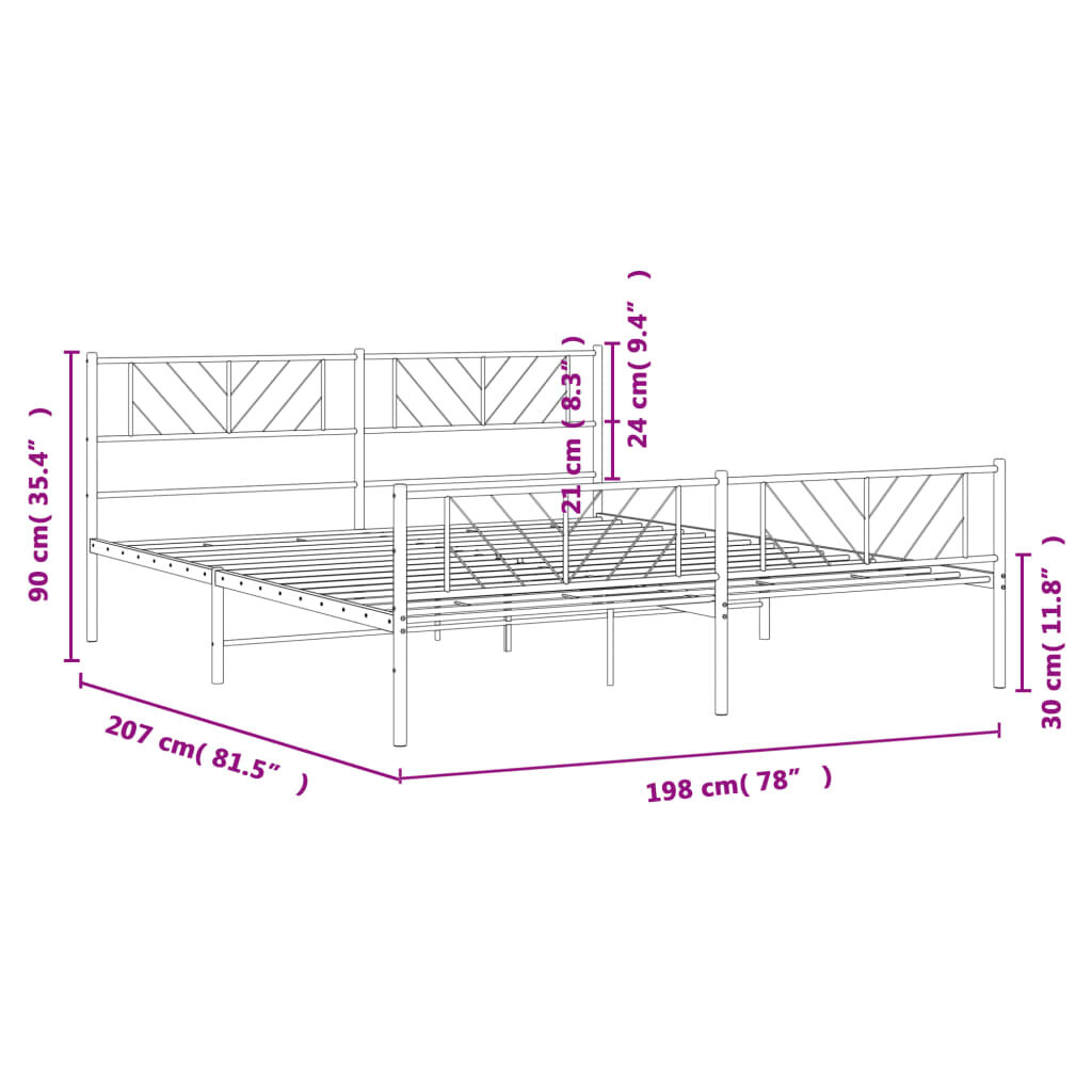 vidaXL Metal Bed Frame without Mattress with Footboard White 193x203cm