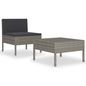 vidaXL 2 Piece Garden Lounge Set with Cushions Poly Rattan Grey