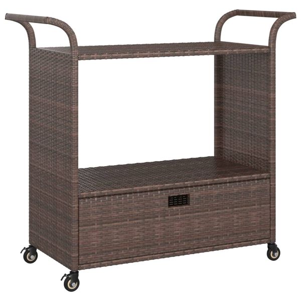 vidaXL Bar Cart with Drawer Brown 100x45x97 cm Poly Rattan