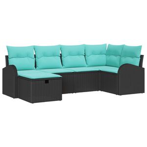 vidaXL Garden Sofa Set with Cushion 6 pcs Black Poly rattan