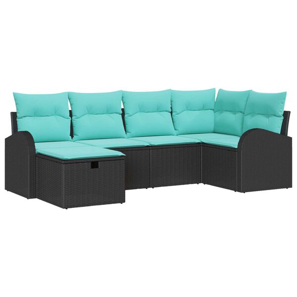 vidaXL Garden Sofa Set with Cushion 6 pcs Black Poly rattan