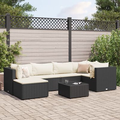 vidaXL 7 Piece Garden Lounge Set with Cushions Black Poly Rattan