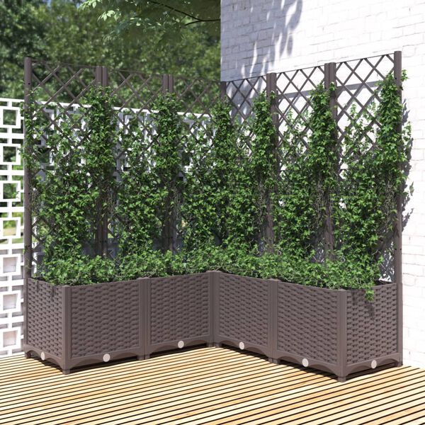 vidaXL Garden Planter with Trellis Brown 120x120x136 cm PP