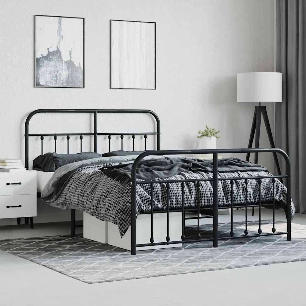 vidaXL Metal Bed Frame without Mattress with Footboard Black 150x200cm