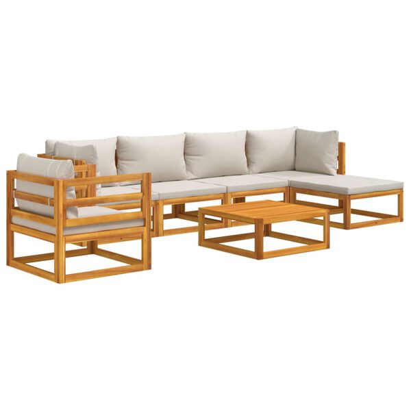 vidaXL 7 Piece Garden Lounge Set with Light Grey Cushions Solid Wood