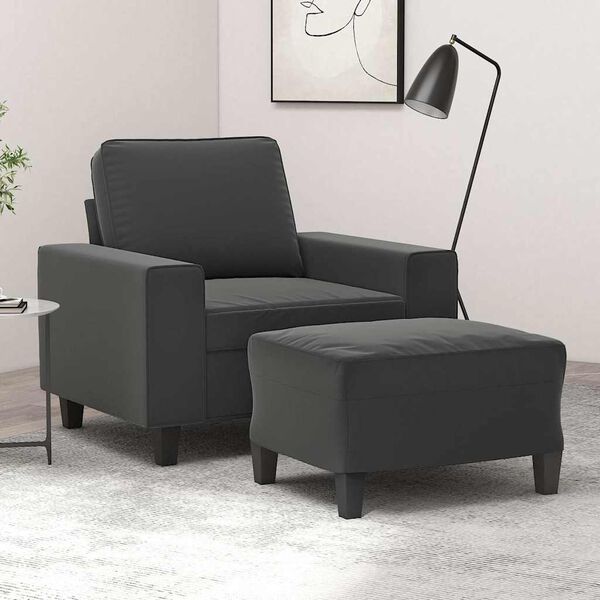vidaXL Sofa Chair with Footstool Dark Grey 60 cm Microfibre Fabric