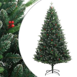 vidaXL Artificial Hinged Christmas Tree with Red Berries 150 cm