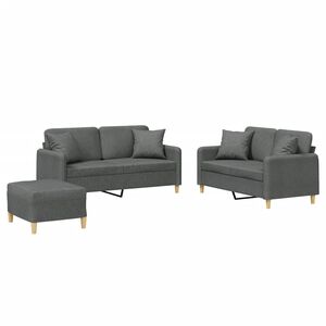 vidaXL 3 Piece Sofa Set with Pillows Dark Grey Fabric