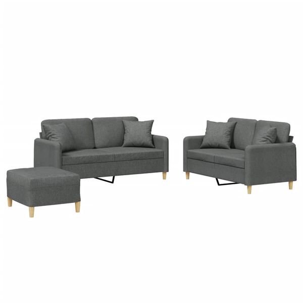 vidaXL 3 Piece Sofa Set with Pillows Dark Grey Fabric