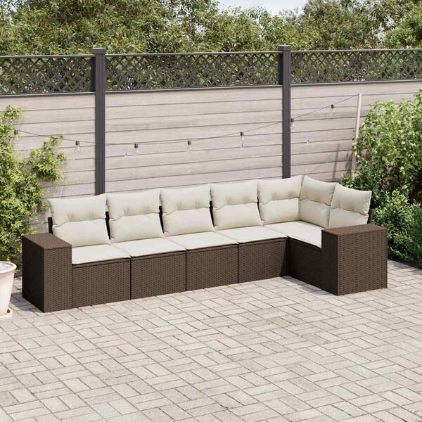 vidaXL 6 Piece Garden Sofa Set with Cushions Brown Poly Rattan