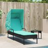 vidaXL Sun Lounger with Canopy Black Poly Rattan