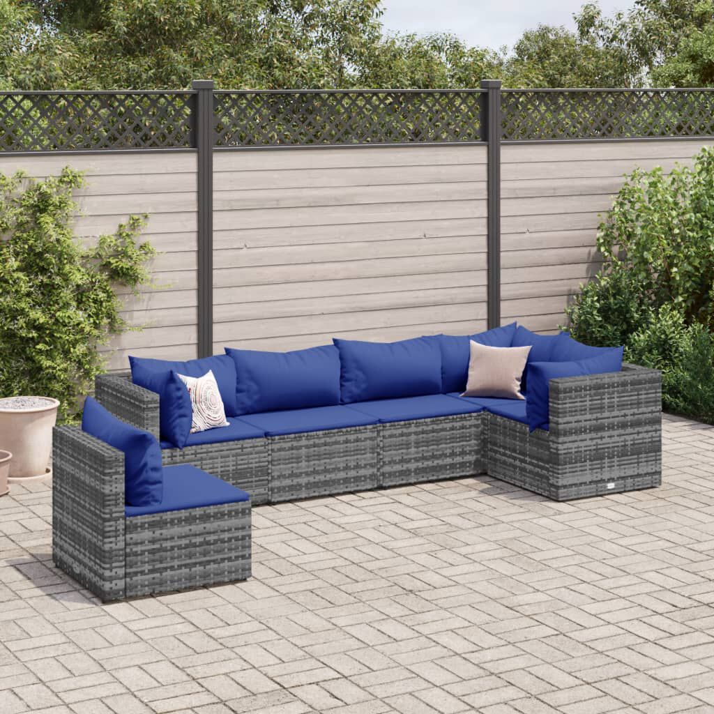 vidaXL 6 Piece Garden Lounge Set with Cushions Grey Poly Rattan