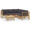 vidaXL 6 Piece Garden Lounge Set with Dark Grey Cushions Bamboo