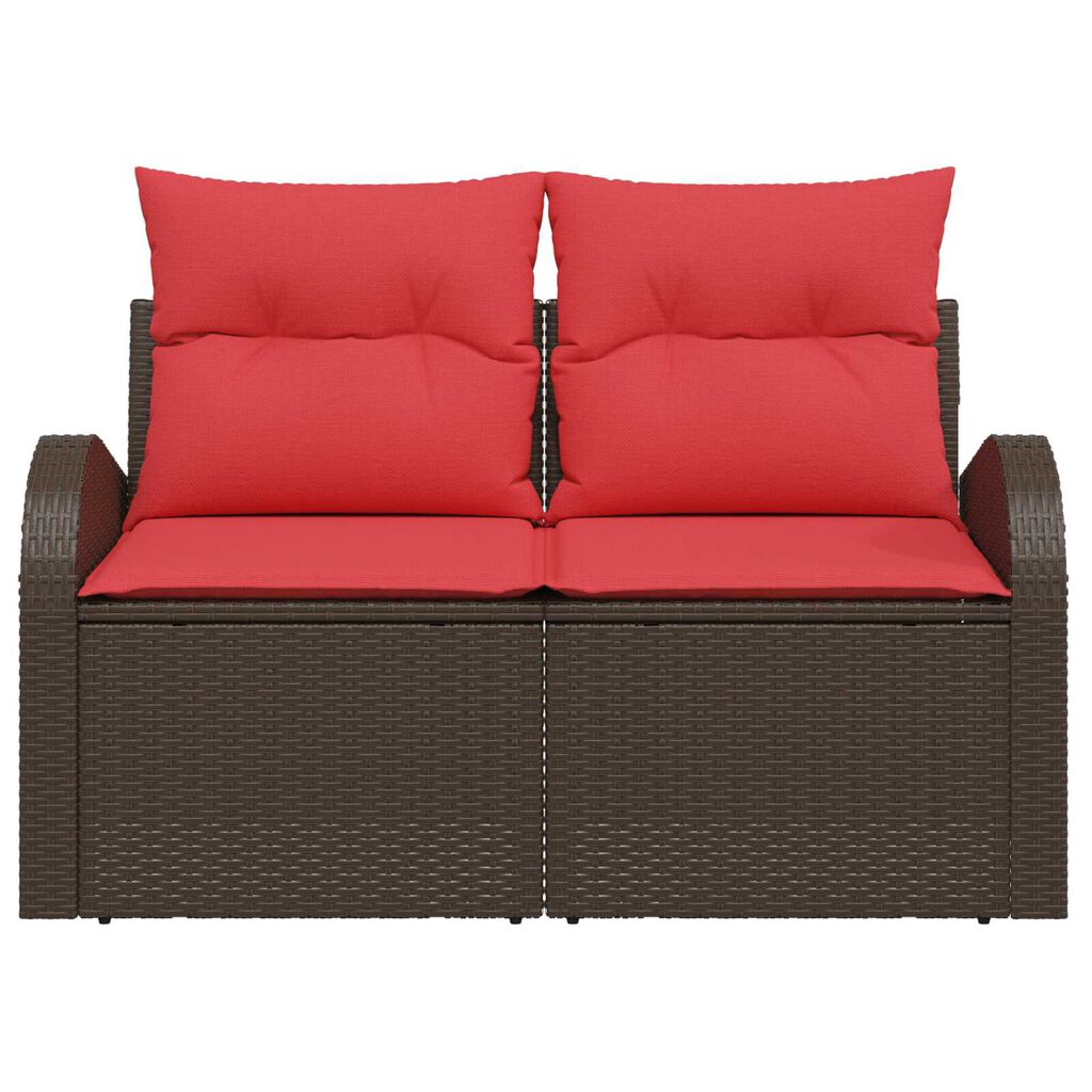 vidaXL 2-Seater Garden Sofa with Cushions Brown Poly Rattan