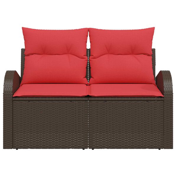 vidaXL 2-Seater Garden Sofa with Cushions Brown Poly Rattan