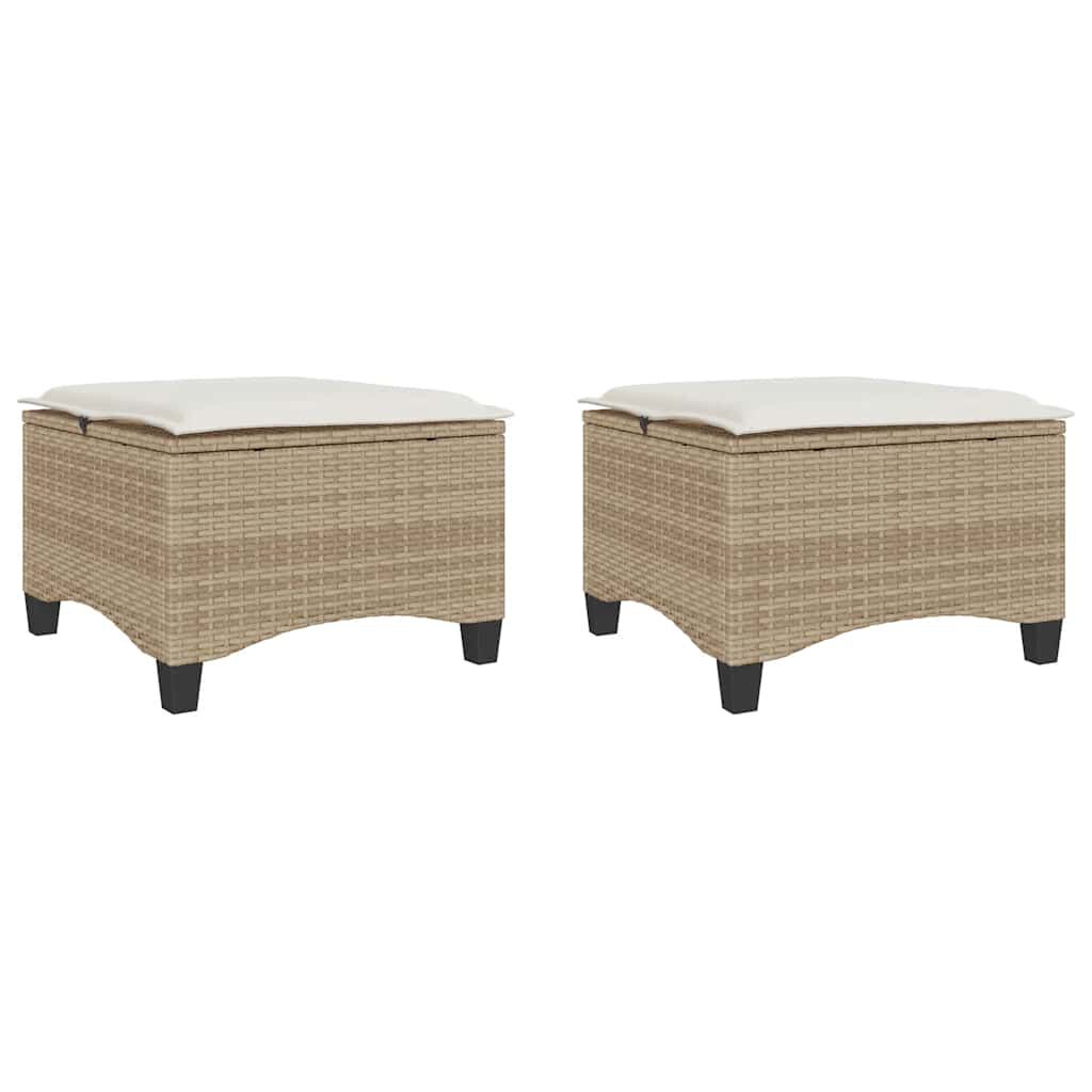 vidaXL Garden Stools with Cushions 2 pcs Beige 55x55x36 cm Poly Rattan