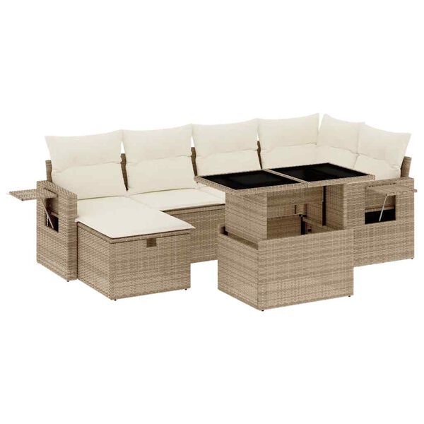 vidaXL 7 Piece Garden Sofa Set with Cushions Beige Poly Rattan