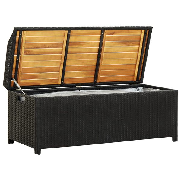 vidaXL Storage Bench Black 100x50x52 cm Poly Rattan and Acacia Wood