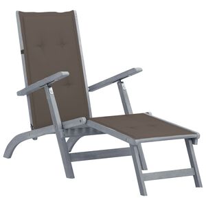 vidaXL Outdoor Deck Chair with Footrest and Cushion Solid Acacia Wood