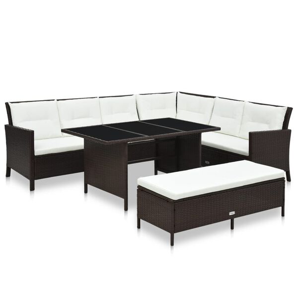 vidaXL 3 Piece Garden Lounge Set with Cushions Poly Rattan Brown