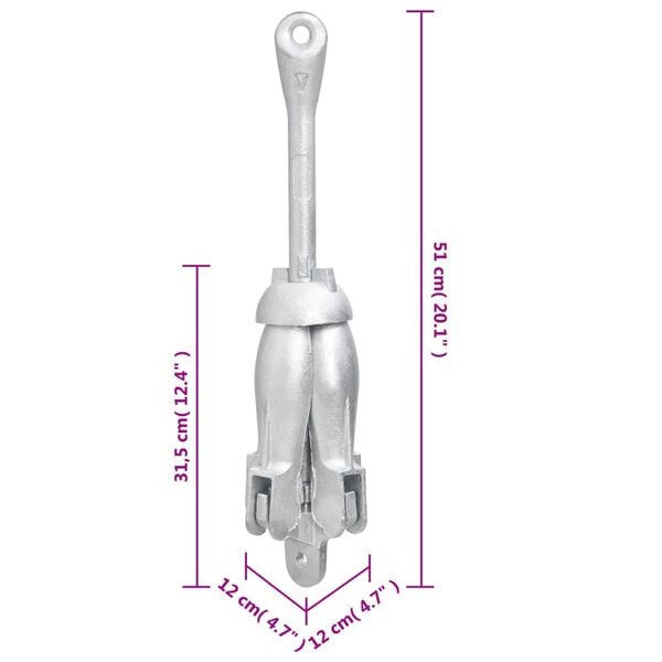 vidaXL Folding Anchor with Rope Silver 6 kg Hot Dip Galvanized Cast Iron