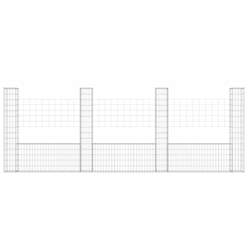 vidaXL U-shape Gabion Basket with 4 Posts Iron 380x20x150 cm