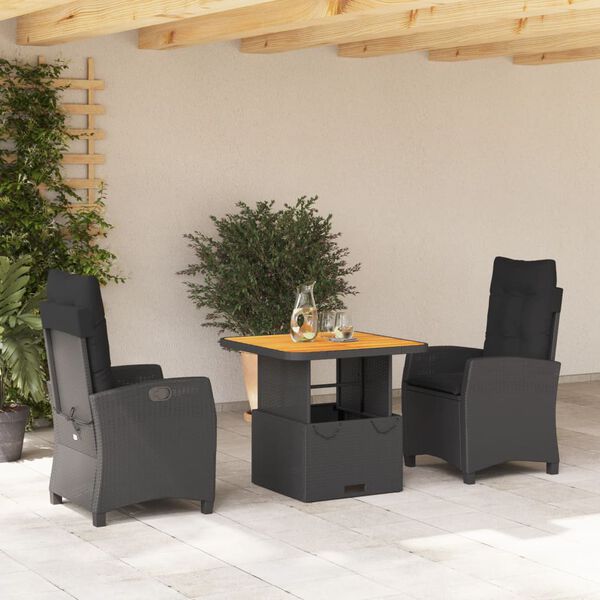 vidaXL 2 Piece Garden Dining Set with Cushions Black Poly Rattan