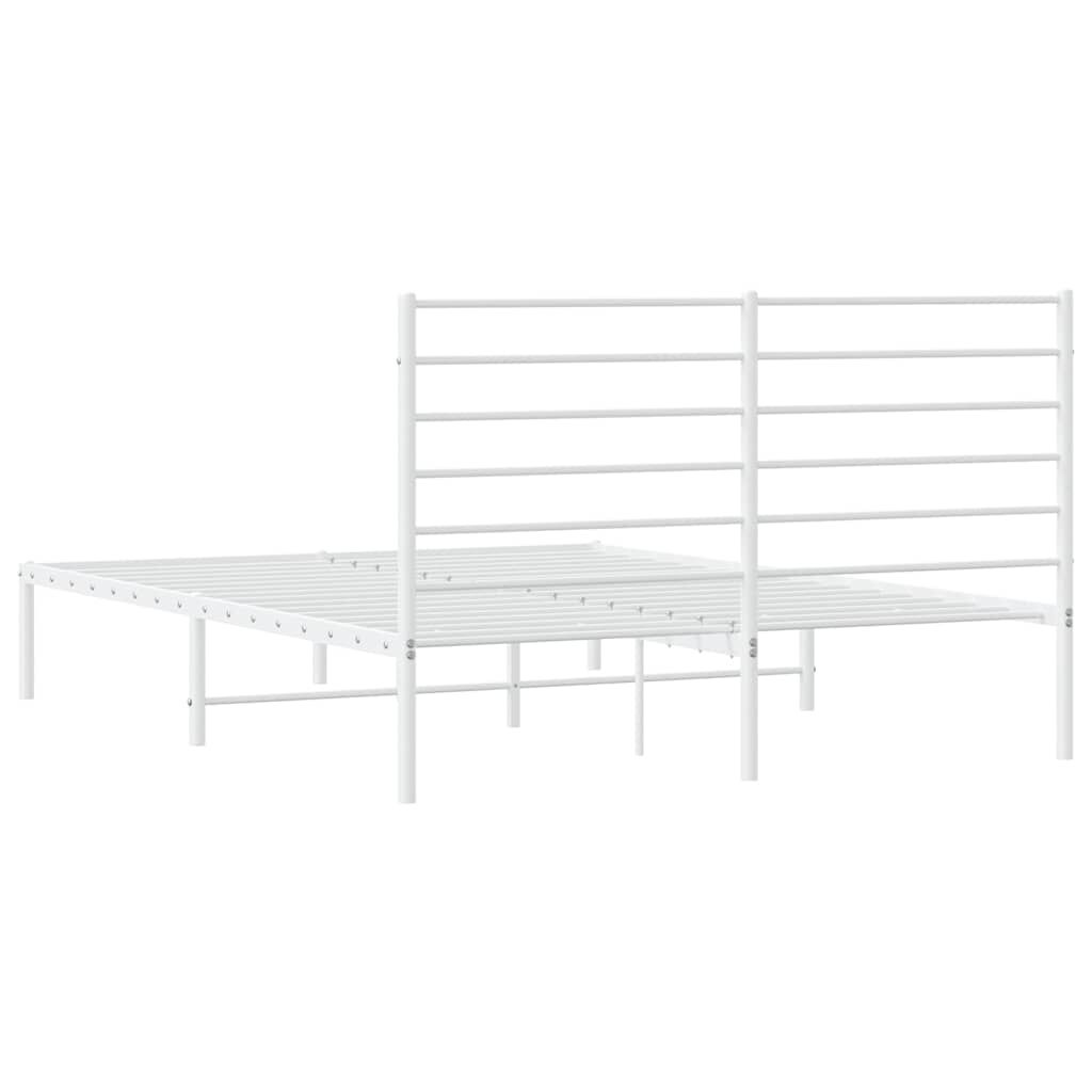 vidaXL Metal Bed Frame without Mattress with Headboard White 150x200cm