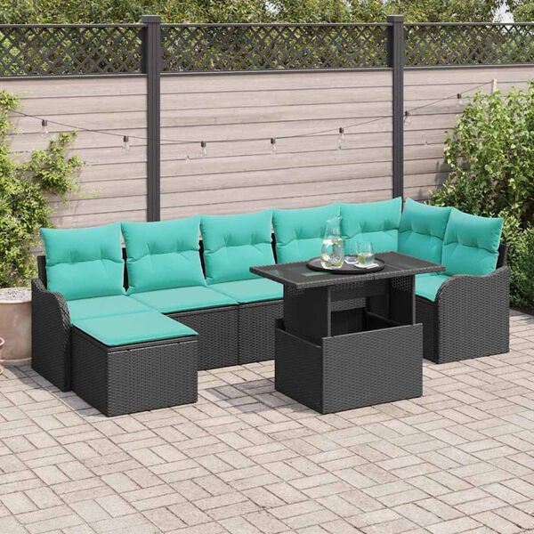 vidaXL Garden Sofa Set with Cushion 8 pcs Black Poly rattan
