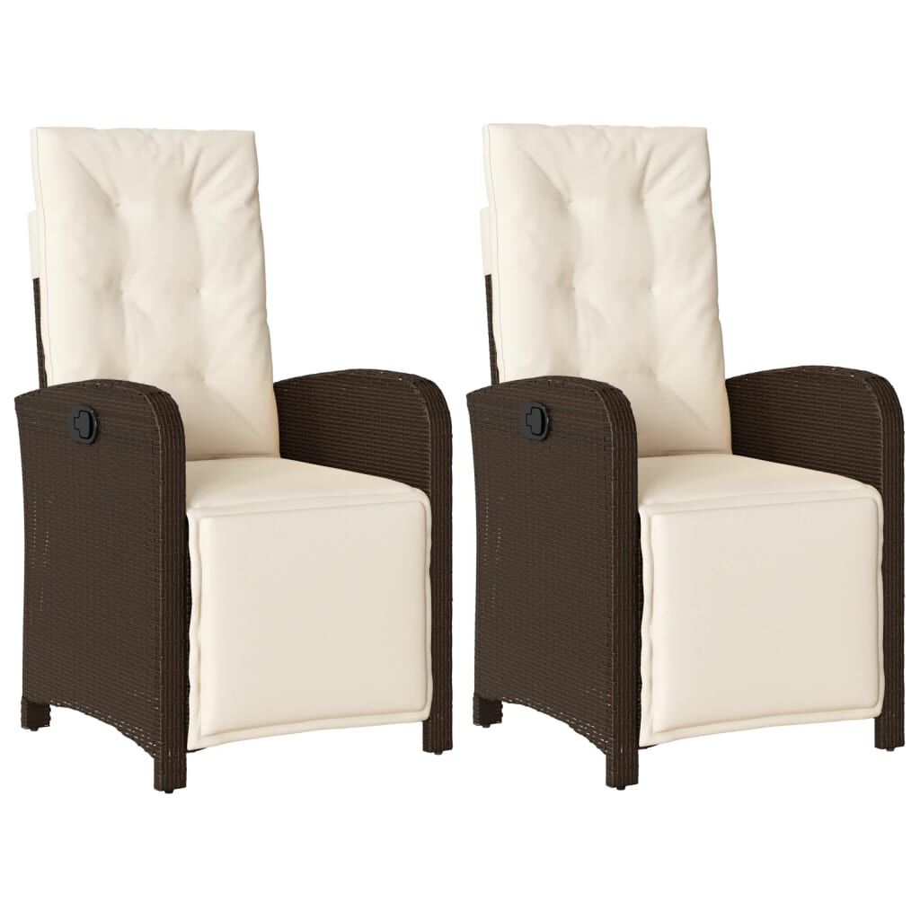 vidaXL Reclining Garden Chairs 2 pcs with Footrest Brown Poly Rattan