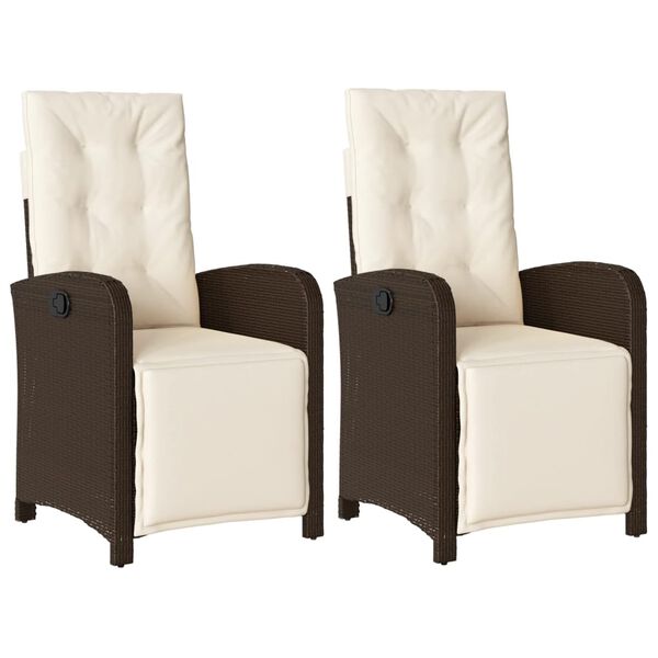 vidaXL Reclining Garden Chairs 2 pcs with Footrest Brown Poly Rattan