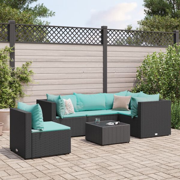vidaXL 6 Piece Garden Lounge Set with Cushions Black Poly Rattan