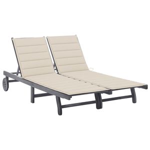 vidaXL 2-Person Garden Sun Lounger with Cushion Grey Solid Acacia Wood