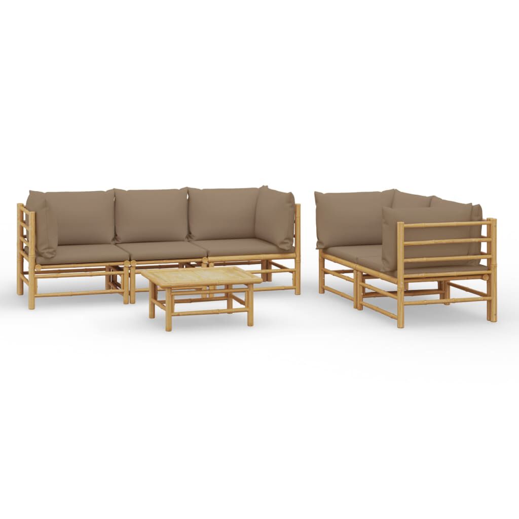vidaXL 6 Piece Garden Lounge Set with Taupe Cushions Bamboo