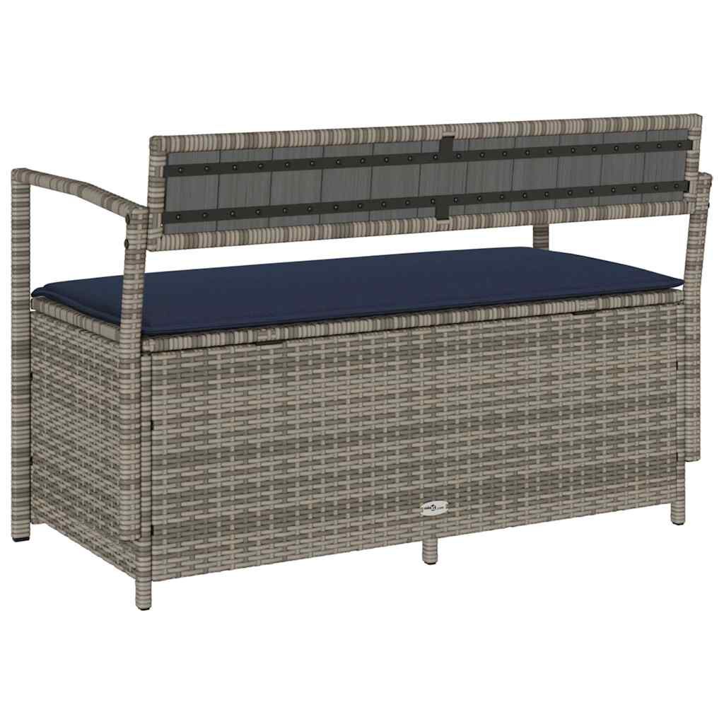 vidaXL Garden Storage Bench with Cushion Grey Poly Rattan