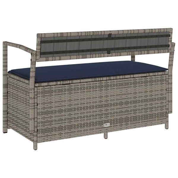 vidaXL Garden Storage Bench with Cushion Grey Poly Rattan