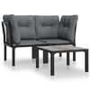vidaXL 3 Piece Garden Lounge Set Black and Grey Poly Rattan
