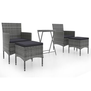 vidaXL 5 Piece Garden Bistro Set Poly Rattan and Tempered Glass Grey