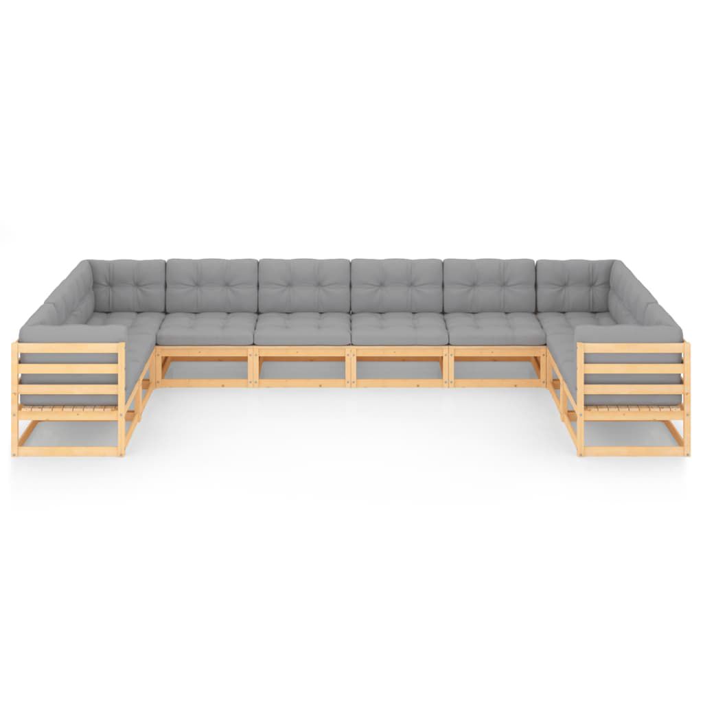 vidaXL 10 Piece Garden Lounge Set with Cushions Solid Pinewood