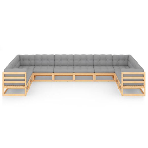 vidaXL 10 Piece Garden Lounge Set with Cushions Solid Pinewood