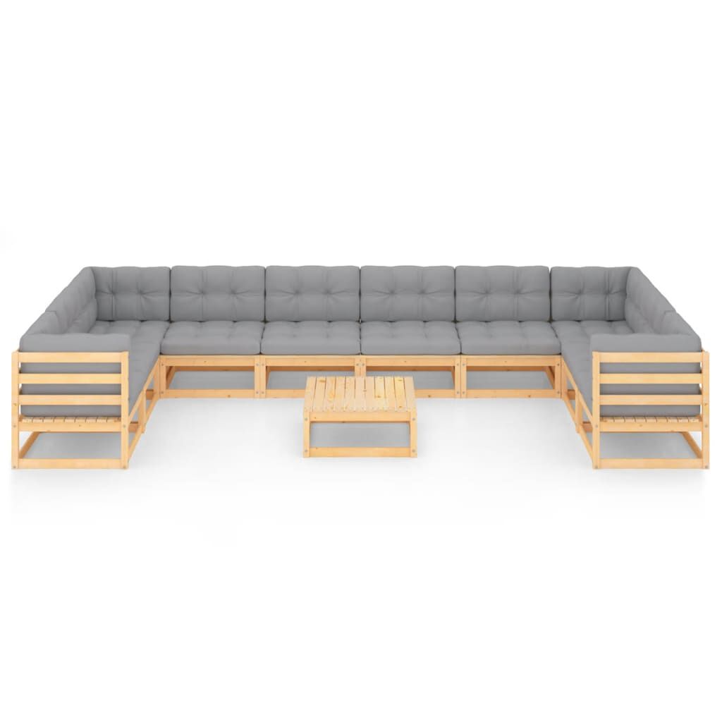 vidaXL 11 Piece Garden Lounge Set with Cushions Solid Pinewood