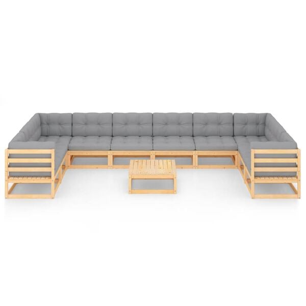 vidaXL 11 Piece Garden Lounge Set with Cushions Solid Pinewood