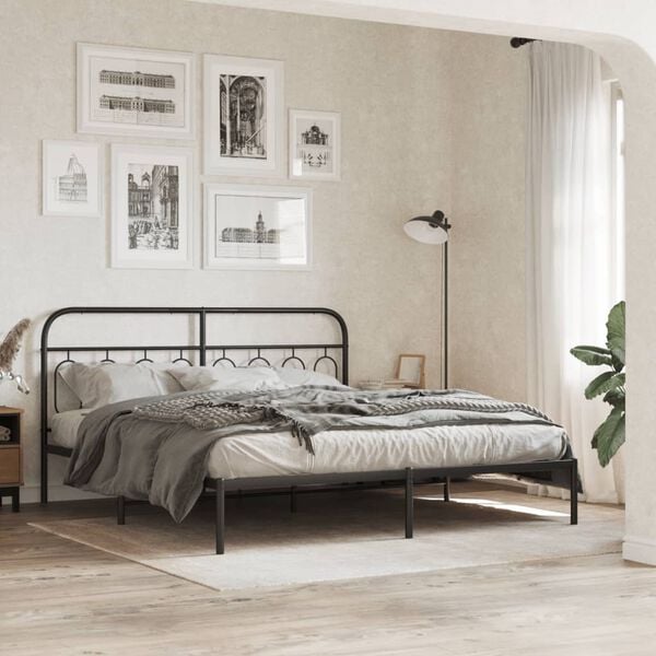 vidaXL Metal Bed Frame without Mattress with Headboard Black 193x203cm