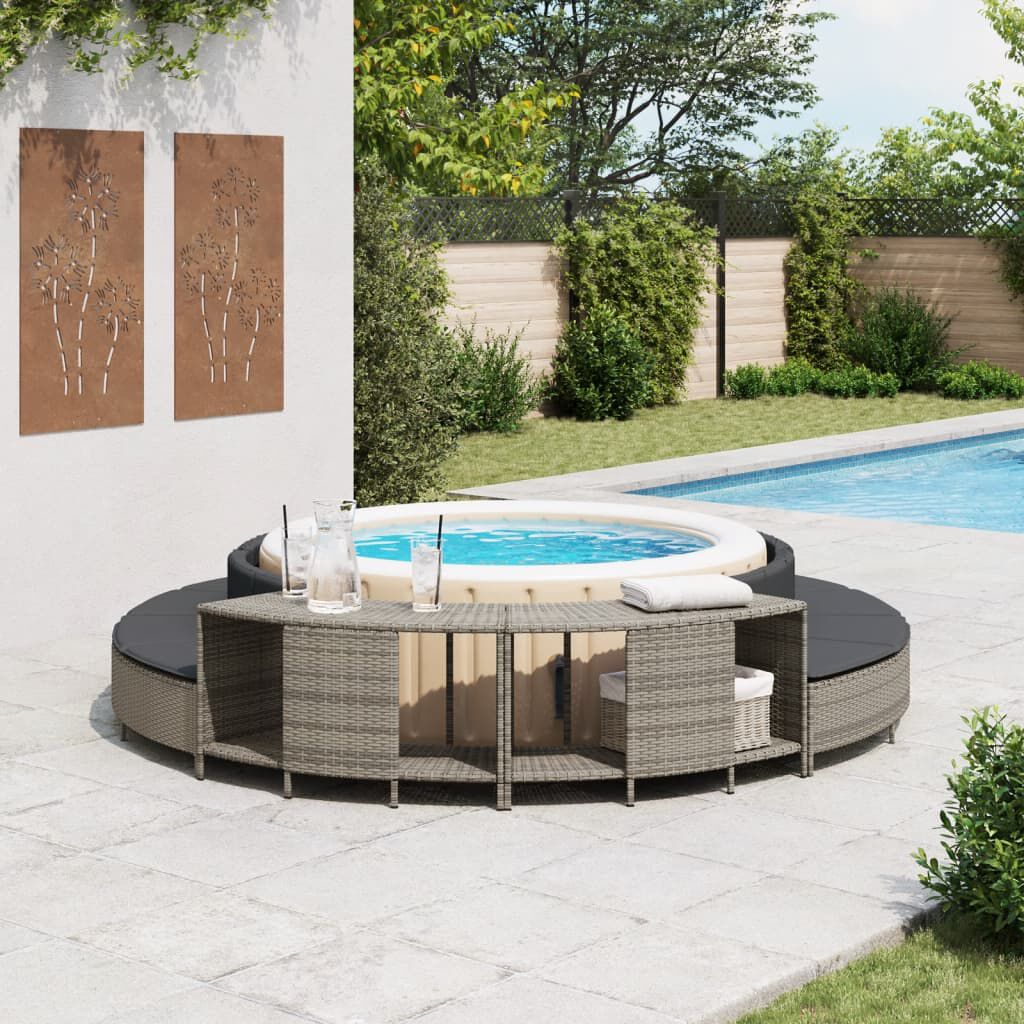 vidaXL Storage Shelves for Hot Tub 2 pcs Grey Poly Rattan