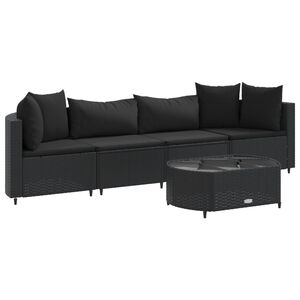 vidaXL 5 Piece Garden Sofa Set with Cushions Black Poly Rattan