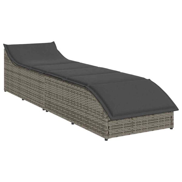 vidaXL Folding Sun Lounger with Cushion and Storage Grey Poly Rattan