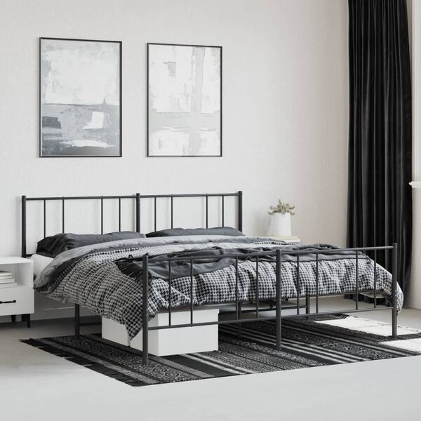 vidaXL Metal Bed Frame without Mattress with Footboard Black 183x213cm