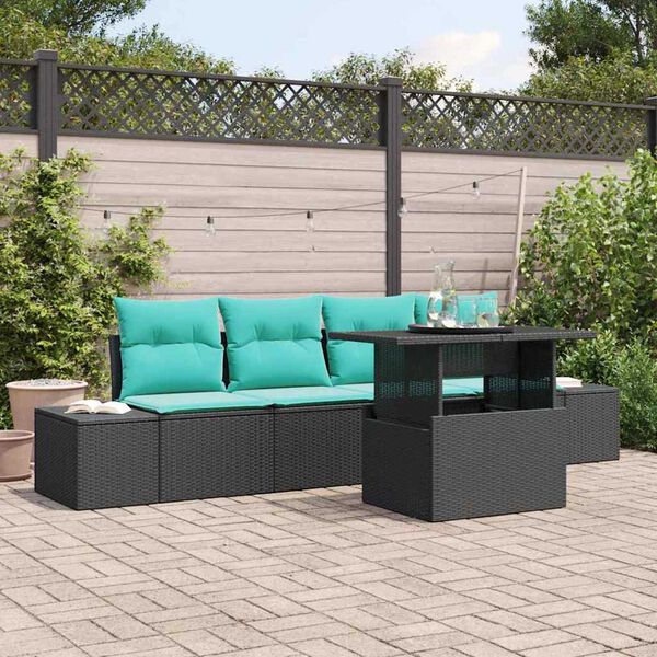 vidaXL Garden Sofa Set 5 pcs Black, Turquoise 100 x 55 x 73 cm