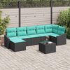 vidaXL Garden Sofa Set with Cushion 8 pcs Black and Turquoise